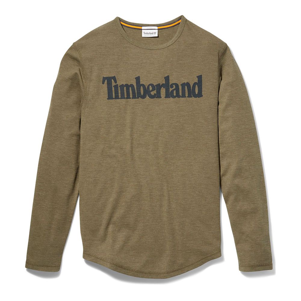 Camisa Timberland Hombre Dyer River Slim-Fit Long-Sleeve Waffle-Knit Verde Oliva - Chile XEN-105689